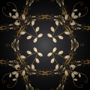 Vektör soyut çiçek çelenk altın doodle fantezi yaprak ve çiçek bir gri, siyah ve kahverengi renkleri üzerinde. El çekilmiş dekoratif çerçeve, albüm kapağı, tebrik kartı, vintage Art deco tarzında.