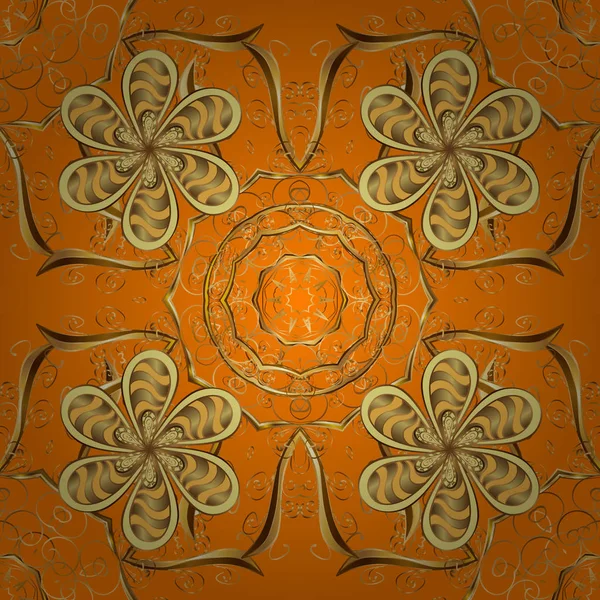 Vector Impresión Textil Dorado Baldosas Florales Patrón Dorado Colores Naranja — Archivo Imágenes Vectoriales