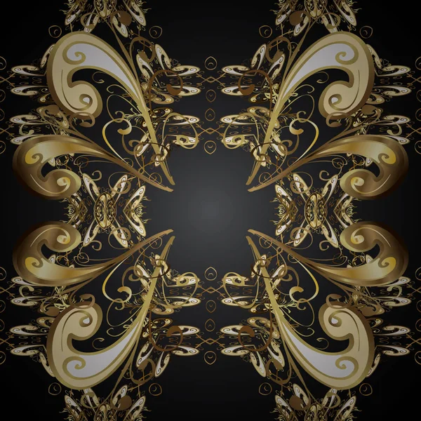 矢量插图 黑色颜色的黄金 无缝的中世纪花卉皇家模式 装饰对称阿拉贝斯克 适合生日 请柬或横幅贺卡 — 图库矢量图片