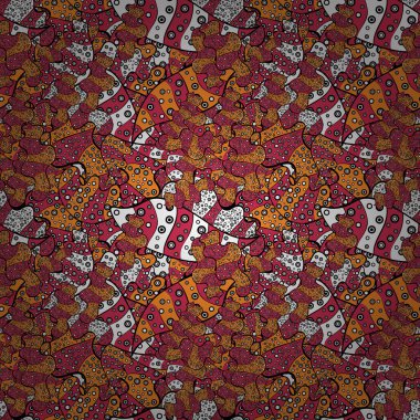 Soyut karalamalar desen. Sorunsuz şirin kumaş deseni. Vektör çizim. Güzel arka plan. -hisse senedi. Siyah, kırmızı, turuncu, beyaz ve gri renkler.