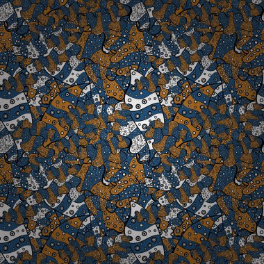 Soyut etnik vektör seamless modeli. Kabile sanat Yazdır antika arka plan. Arka plan doku, duvar kağıdı, mavi, siyah, turuncu, beyaz ve gri renklerde Tema.