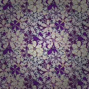 Suluboya çiçekli çiçekli seamless modeli. Vektör çizim. Asya Tekstil tarzında beyaz, siyah ve mor renkler.