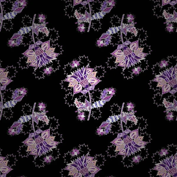 Blüten Auf Schwarzen Weißen Und Violetten Farben Vektorillustration Niedliches Blumenmuster — Stockvektor