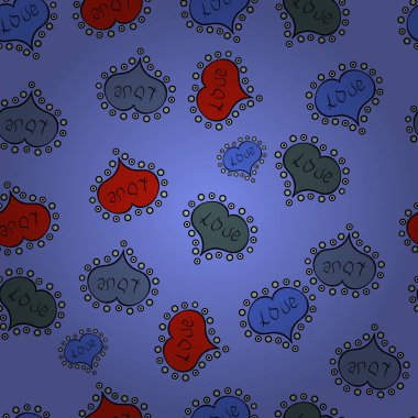 Sevgililer günü. Mor, mavi ve siyah. Vektör süslü aşk şekil Dikişsiz desen arka plan.