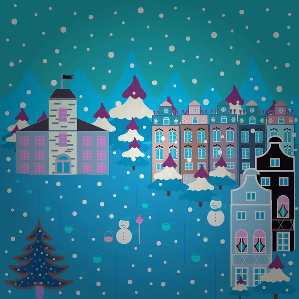 Casas Invierno Para Navidad Navidad Telas Papel Embalaje Decoración Colores — Vector de stock
