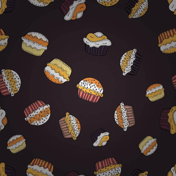 Sans Couture Cupcakes Muffins Vintage Mignons Dessinés Main Joli Motif — Image vectorielle