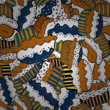 Vektör çizim. Seamless modeli ile elle çizilmiş doodle tatlılar: top kek, kek, pasta, kek. Şirin Doğum günü arka plan beyaz, siyah ve mavi.