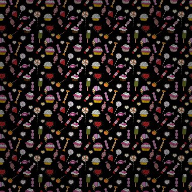 Renkli şeker sorunsuz. Siyah, beyaz ve pembe renkler. Vektör.
