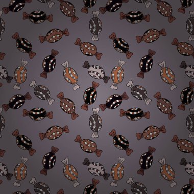 Parlak sorunsuz vektör konfeti model parti. Tarafsız, kahverengi ve siyah arka plan üzerinde renkli şeker serpin, şeker veya fırın tasarım.