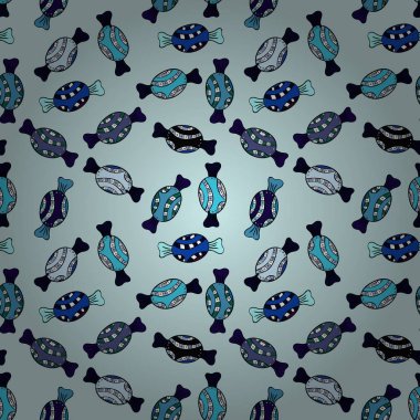 Dikişsiz desen tarafsız, siyah ve mavi renkler tatlı şeker. Vektör çizim.