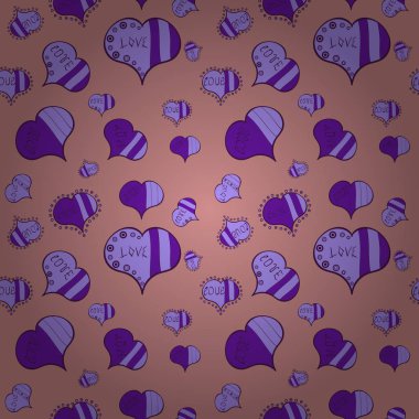 Pembe, mor ve mor renkler güzel arka plan üzerinde şirin kalpler seviyorum. Vektör çizim. Sorunsuz altmışlı mod pop sanat psychedelic renkli aşk metin tasarım stil.
