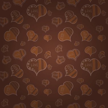 Sevgililer günün kutlu olsun. Gerçekçi güzel kahverengi, tarafsız ve bej kalp ile Seamless modeli. Vektör çizim. Sevgi ve tatil Tema.