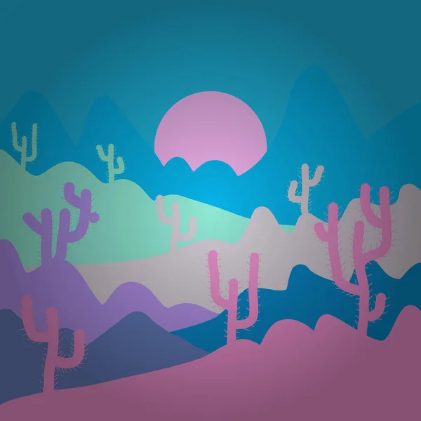 Wild Cactus Deserts Sands Cactus Vector Illustration Stylish Blue Pink — Stock Vector