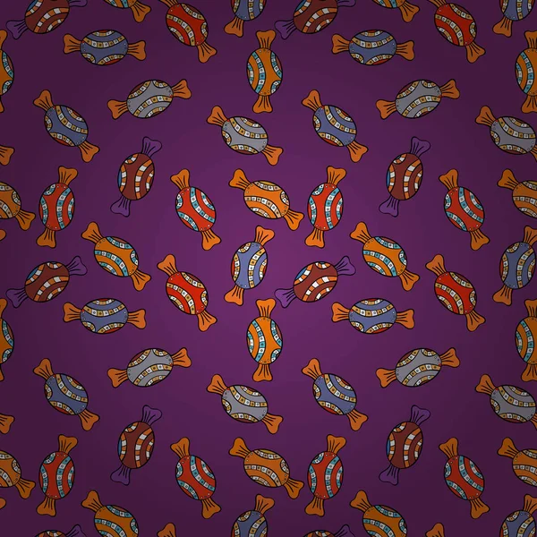 可爱的纺织 网页设计 美味逼真的 Seamles 图形梦幻般的糖果 矢量无缝图案 配以紫色 黑色和蓝色的糖果 — 图库矢量图片