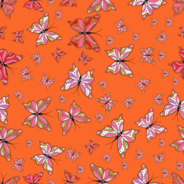 Resim Scrapbooking için. Renkli kelebekler sorunsuz arka plan. Sanat turuncu, pembe ve beyaz renkler üzerinde kelebekler. Vektör çizim.