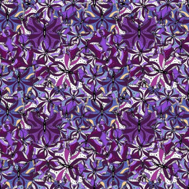 Vektör. Güzel sorunsuz kelebek yinelemeli doku kontrast arka katmanda izole. Yabani hayvanlar ve bitkiler böcek fauna zemin kapak için. Mor, mor ve beyaz renklerde doğa kelebek tekrar Tema.