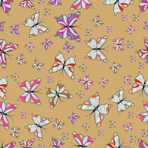 Illustration Beige Neutre Blanc Illustration Vectorielle Modèle Sans Couture Papillons — Image vectorielle