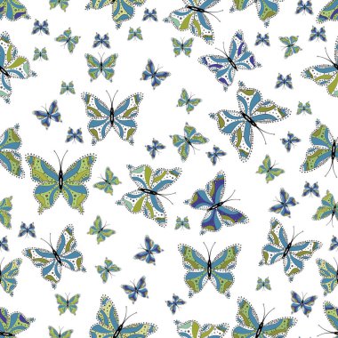 Seamless modeli. Vektör çizim. Kağıt, kumaş, sarmalayıcıları ve duvar kağıdı tasarımı için şirin arka plan. Kelebekler moda vektör yaz desen el ile çizilmiş.