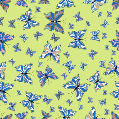 Farklı güzel boyama kitabı için uçan kelebekler. Böcek ile Seamless modeli arka plan. Giysi, Erkek, kız, duvar kağıdı için soyut seamless modeli. Vektör çizim.