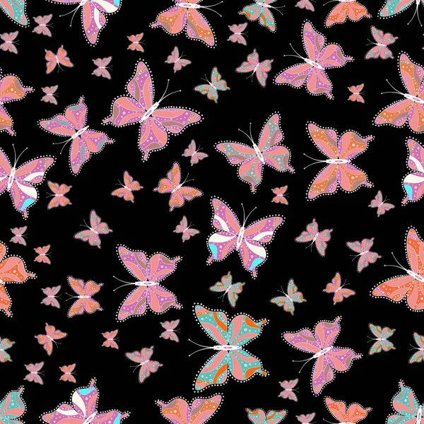 Sin Fisuras Patrón Mariposa Negro Rosa Neutros Excelente Fondo Para — Vector de stock