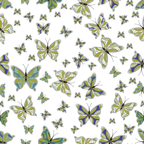 Seamless Butterfly Pattern White Yellow Neutrals Superb Background Design Fabric — Stock Vector