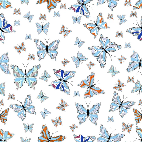 Imágenes Colores Blanco Azul Neutro Hermosa Mariposa Vector Patrón Ilustración — Vector de stock