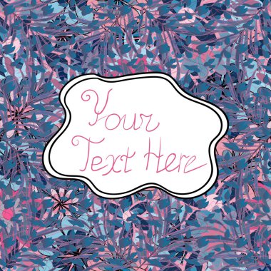 Sorunsuz. Kartı, davet, basit kadınsı deseni yazdırın. Mavi, beyaz ve mor renkler yazı. Tasarım harfler. Vektör.