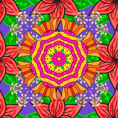 Sorunsuz Chichi kumaş deseni. Bahar Tema Dikişsiz desen arka plan rengi. Vektör çizim. Düz çiçek öğeleri tasarım. Çiçek deseni.