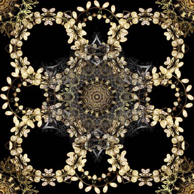 Klasik vektör altın seamless modeli. Geleneksel şark süsleme. Klasik vintage arka plan. Siyah, kahverengi ve gri renkler altın elemanları ile Seamless modeli.