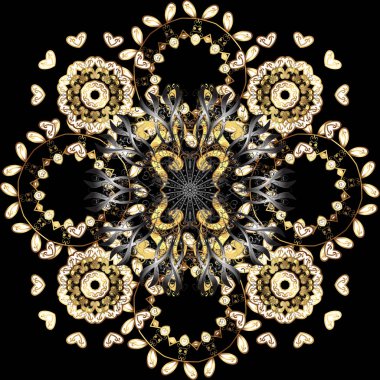 Siyah, beyaz ve gri renkler altın elemanları ile Seamless modeli. Geleneksel şark süsleme. Klasik vintage arka plan. Vektör çizim. Klasik vektör altın Dikişsiz desen.