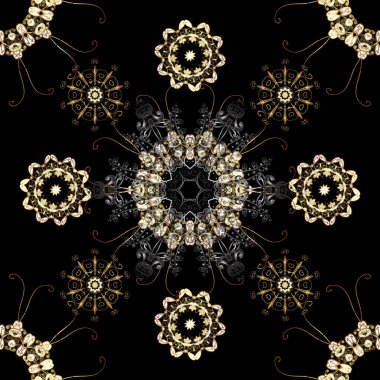 Siyah, gri ve kahverengi renk desen. Vektör altın mehndi seamless modeli. Kına dövme, altın çıkartmalar, mehndi ve yoga tasarım, kartları ve baskı ile süs çiçek öğeleri.