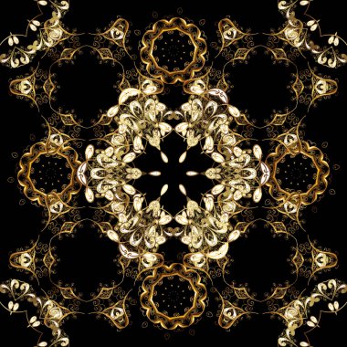 Geleneksel şark süsleme. Klasik vintage arka plan. Sorunsuz klasik vektör siyah, kahverengi ve sarı ve altın desen.