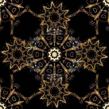 Siyah, kahverengi ve bej renkler altın elemanları ile oryantal tarzı arabesk altın desen. Vektör altın desen. Sorunsuz dokulu bukleler.