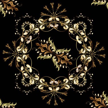 Siyah, kahverengi ve bej renkler altın elemanları ile altın izi. Geleneksel klasik altın desen. Sorunsuz şark süsleme Barok tarzında. Vektör şark süsleme.