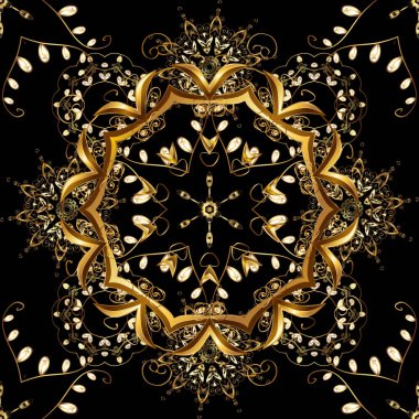 Siyah, kahverengi ve sarı renkleri altın öğesinde. Damasko sorunsuz yinelenen desen. Antika altın yinelenebilir duvar kağıdı. Barok tarzı altın çiçek süsleme.