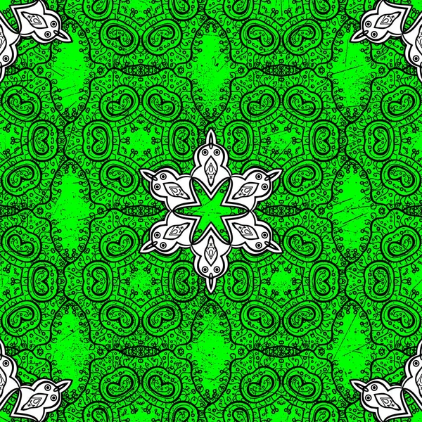 Doodles Groen Zwart Wit Kleuren Naadloze Patroon Afdrukken Trendy Stof — Stockvector