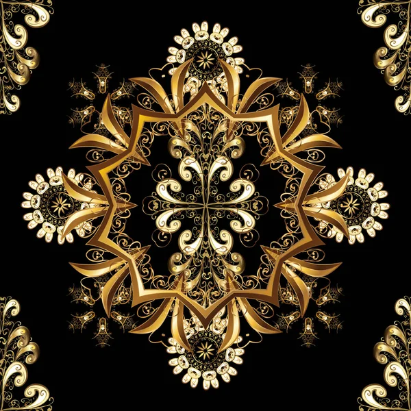 Лінія Мистецтва Безшовна Рамка Шаблону Дизайну Золотий Елемент Чорному Коричневому — стоковий вектор