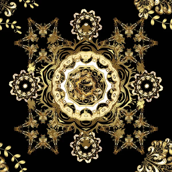 クラシック ヴィンテージ背景 ゴールデン クラシックなシームレス パターン 伝統的な東洋の装飾 黄金の要素と黒 ブラウンおよびベージュ色の黄金パターン — ストックベクタ