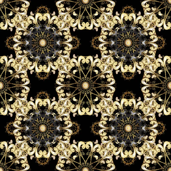 Patrón Colores Negro Beige Marrón Vector Mehndi Oro Patrón Sin — Archivo Imágenes Vectoriales