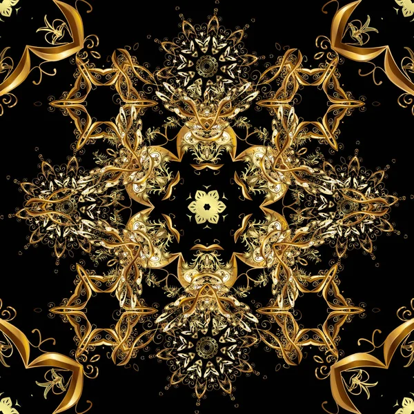 Ornement Floral Style Baroque Elément Doré Sur Les Couleurs Noir — Image vectorielle