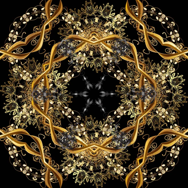 黄金の要素と黒 茶色と黄色の色の黄金パターン シームレスな古典的な黄金パターン ベクトル伝統的な東洋の装飾 — ストックベクタ