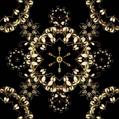 Süslü vektör dekorasyon. Dikişsiz Şam desen arka plan duvar kağıdı tasarım Barok tarzında. Siyah, kahverengi ve sarı renkleri altın elemanları ile altın desen.
