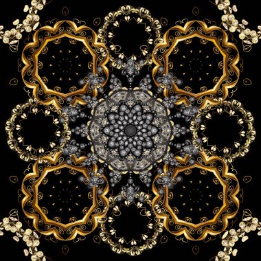 Altın arka plan doku duvar kağıdı. Damasko sorunsuz yinelenen arka plan. Altın çiçek süsleme barok tarzı. Siyah, gri ve kahverengi renkleri altın öğesi.