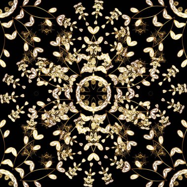 Sorunsuz kraliyet lüks altın Barok damasko vintage. Altın antika çiçek Ortaçağ dekoratif, yaprakları ve siyah, beyaz ve kahverengi renkleri altın desen süsler ile vektör seamless modeli.