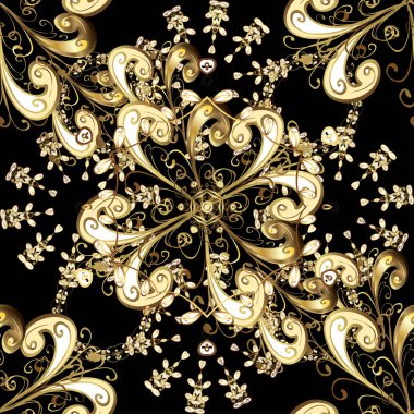 Klasik vektör altın Dikişsiz desen. Geleneksel şark süsleme. Siyah, bej ve kahverengi renkleri altın elemanları ile altın izi. Klasik vintage arka plan.