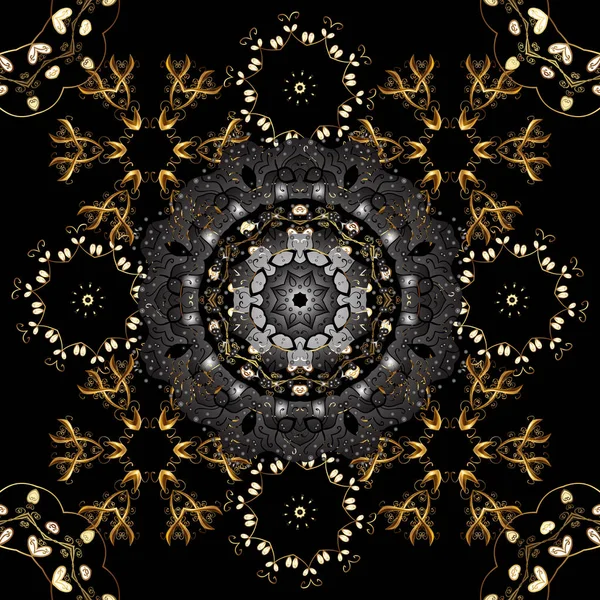 Золотий Візерунок Чорних Сірих Коричневих Кольорах Золотими Елементами Безшовний Класичний — стоковий вектор