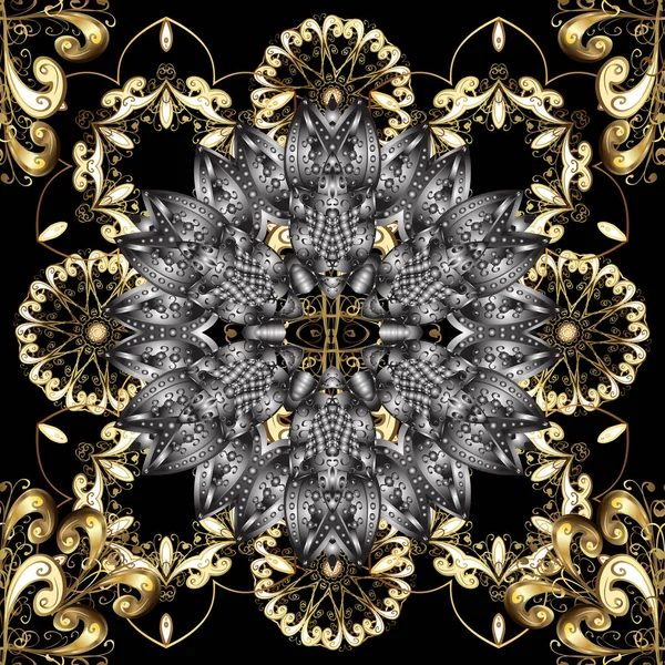 ロイヤル ビクトリア朝の概念 黄金の要素と黒 灰色および茶色色の黄金パターン ベクトル ヴィンテージ バロック シームレス花柄ゴールドで 華やかな装飾 — ストックベクタ