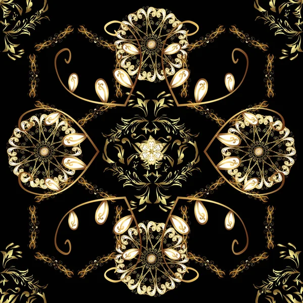 Klassische Vektor Goldene Nahtlose Muster Blumenschmuck Brokat Textilmuster Glas Metall — Stockvektor