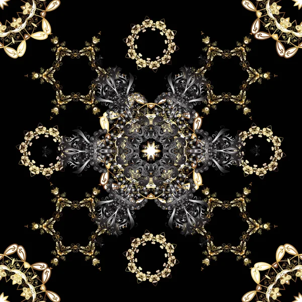Векторний Традиційний Класичний Золотий Безшовний Візерунок Чорному Сірому Коричневому Кольорах — стоковий вектор