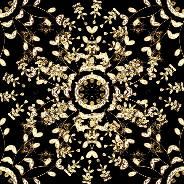 シームレスなロイヤル高級黄金バロック ダマスク ヴィンテージ ゴールド アンティーク花中世 装飾的な葉と黒 白と茶色の色の黄金パターン装飾シームレス パターン ベクトル — ストックベクタ